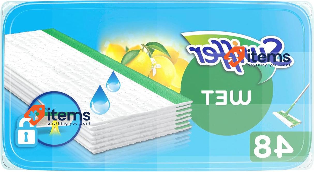 Swiffer Wet Washing, 48 Wet Wipes For Floor Mop, Lemon, Deep Hygienic Cleaning
