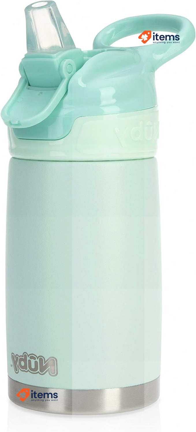 Nuby Thirsty Kids No Spill Flip-It Reflex Stainless Steel Travel Cup 10oz, Mint