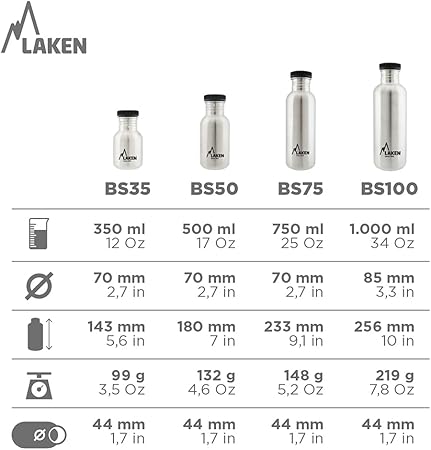 LAKEN Basic Stainless Steel Bottle with Steel Screw Cap 500ml Silver