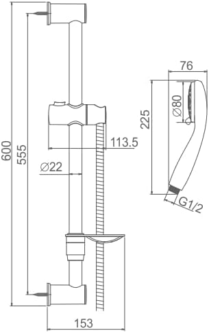 Ibergrif M20903 Shower Riser Kit, Shower Slide Bar with Shower Head Silver