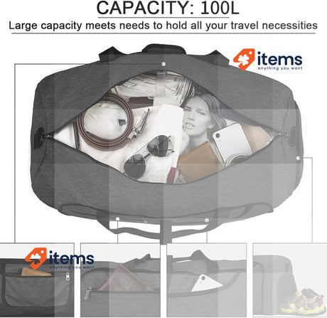 NEWHEY Foldable Travel Duffle Bags for Men Weekend  Bag Sports Black-100l