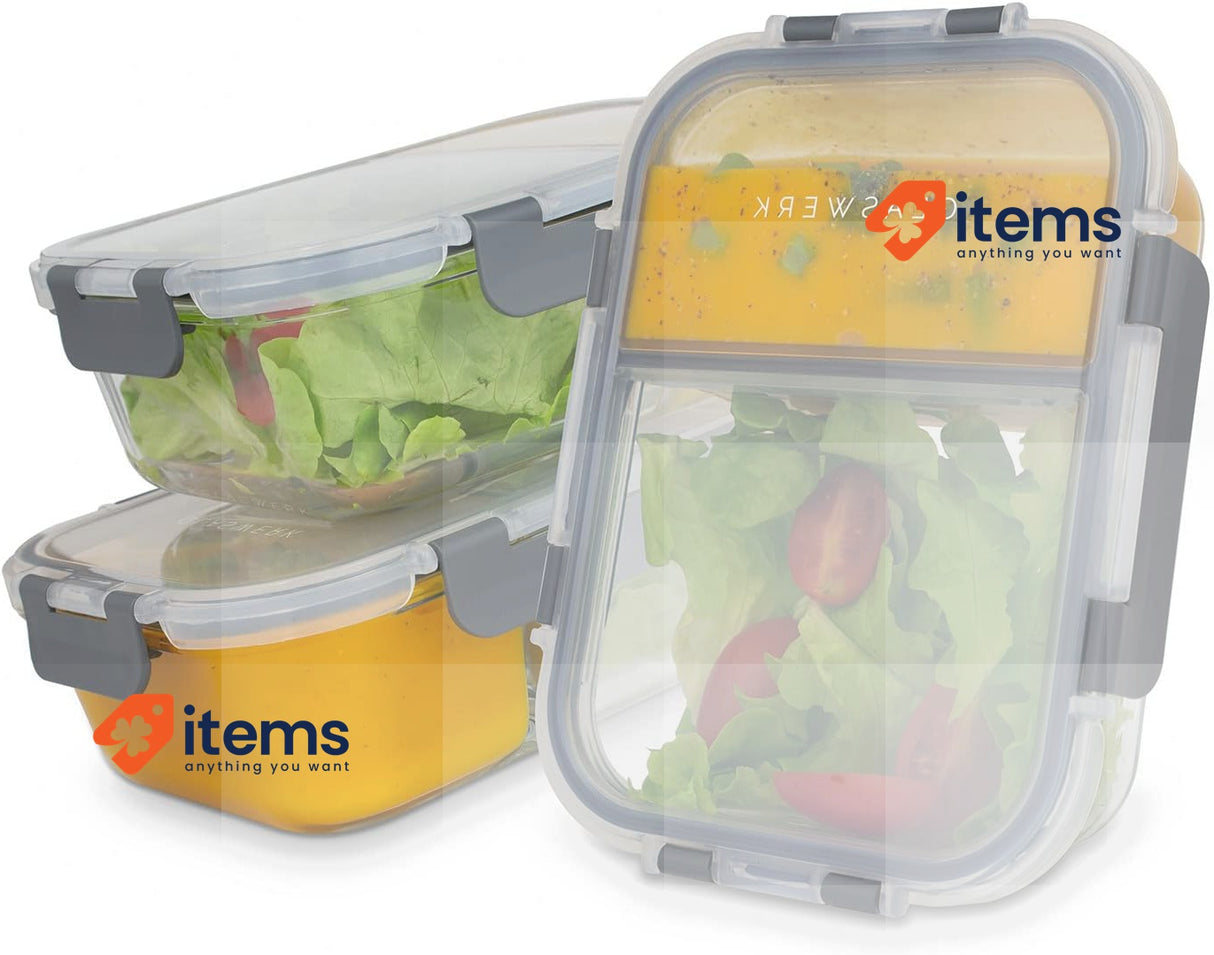 GLASWERK Food Storage Containers (3 Pcs/1000ml) BPA Free