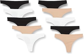 Iris & Lilly Women Cotton Thong Knickers Pack of 10 Black/White/Medium Beige 36