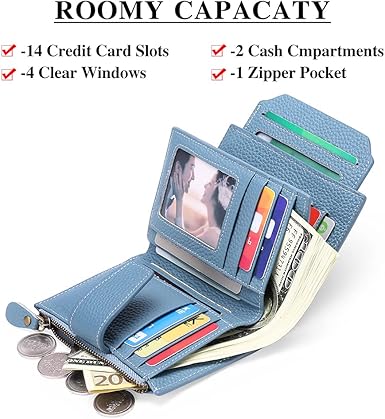 SENDEFN Women's RFID Blocking Leather Small Compact Bi-fold Blue