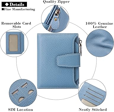 SENDEFN Women's RFID Blocking Leather Small Compact Bi-fold Blue