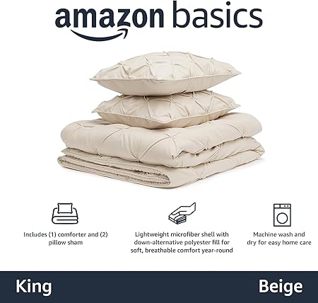 Amazon Basics 3 piece Down-Alternative Comforter Bedding Set 190 x 200 cm Beige