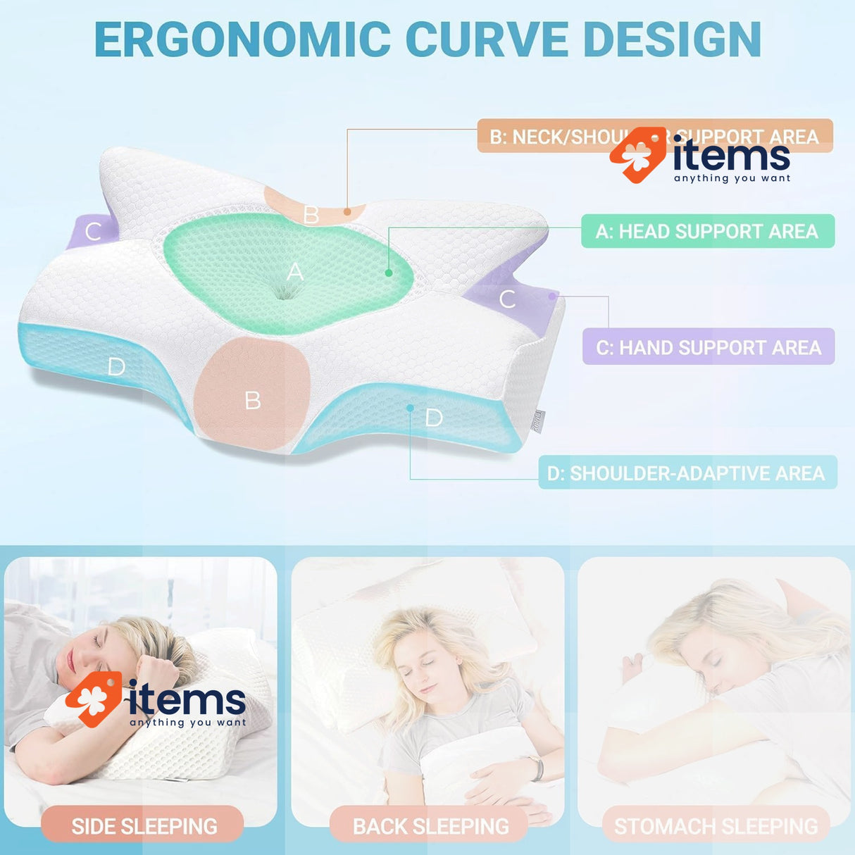 Elviros Cervical Memory Foam Pillow for Neck Pain Orthopedic Neck Pillow, White