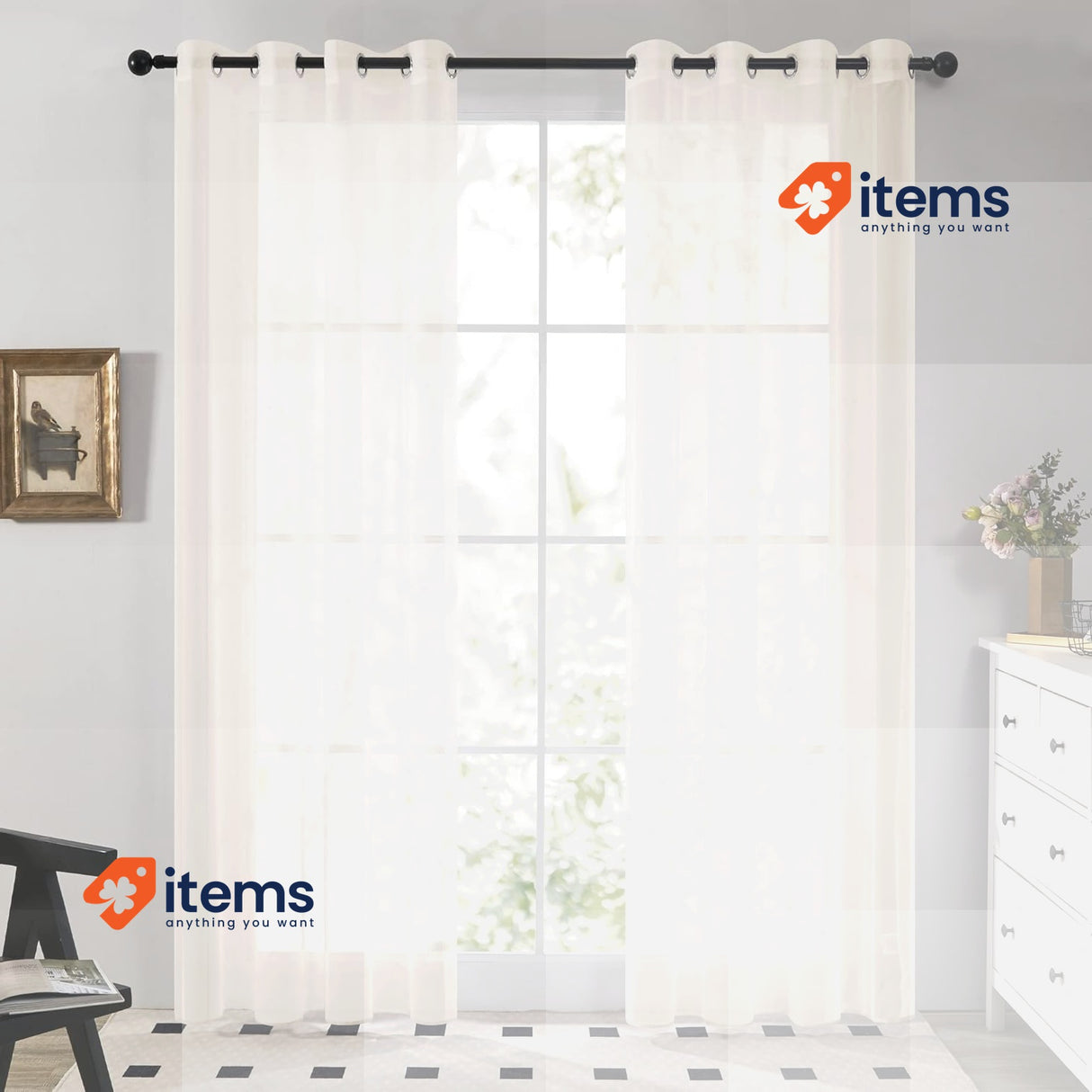 Deconovo Soild Eyelet Semi Transparent Super Soft Voile Curtain 175x140cm Beige