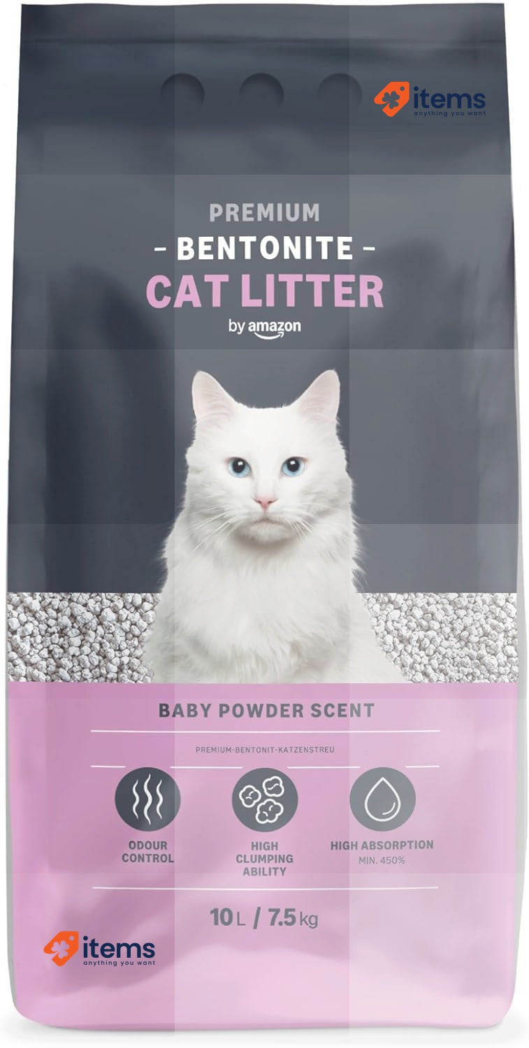 by Amazon Bentonite Premium Cat Litter Baby Powder Scent, 10L/7.5 KG Previously