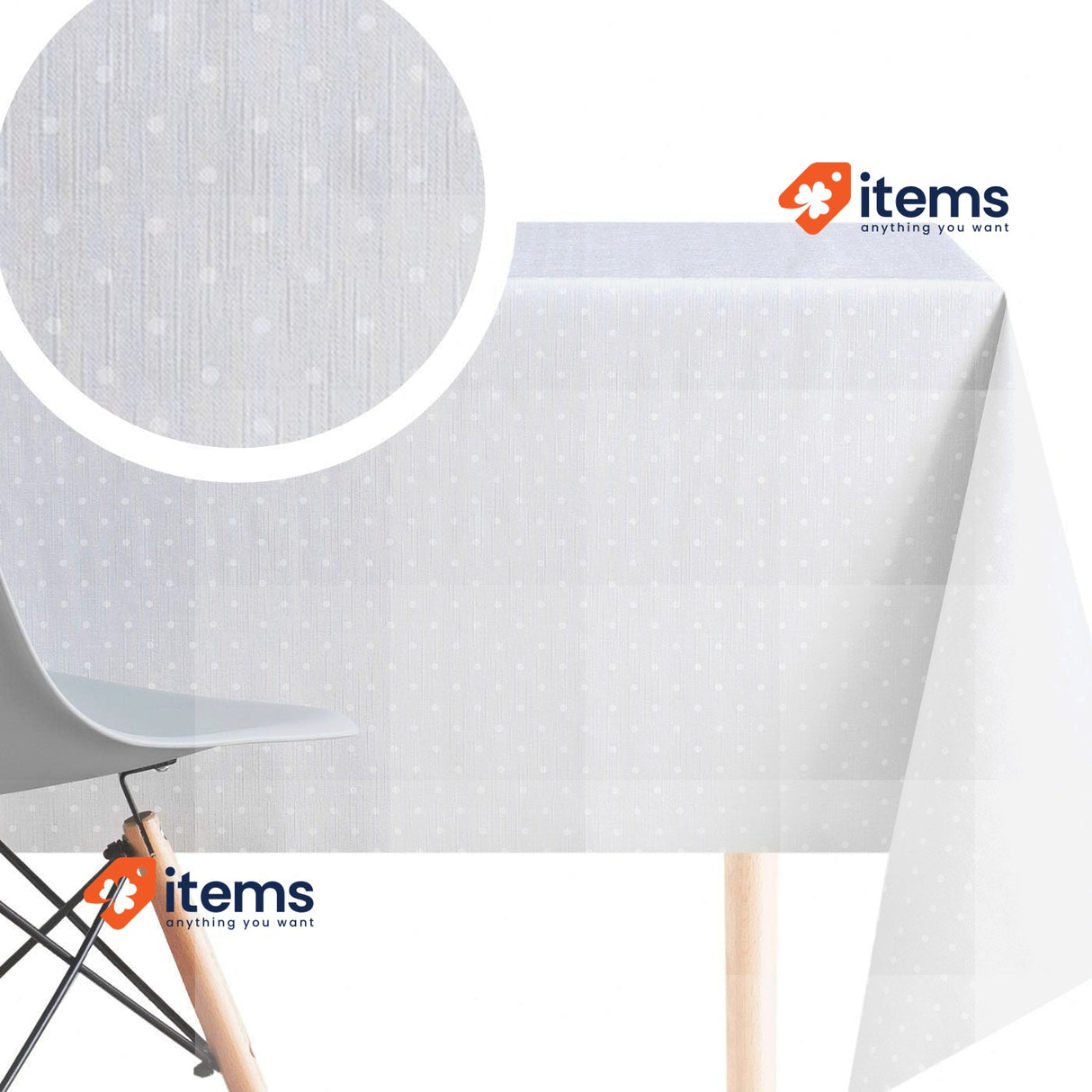 KP HOME Large Grey With White Polkadot PVC Wipe Clean Tablecloth - 250 x 140 cm