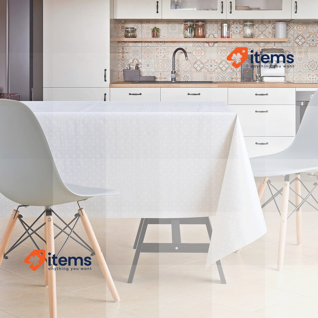 KP HOME Large Grey With White Polkadot PVC Wipe Clean Tablecloth - 250 x 140 cm