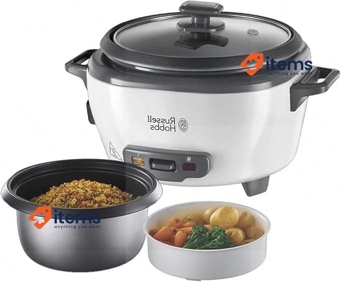Russell Hobbs Medium Rice Cooker, Stainless Steel/White, Non-stick coating