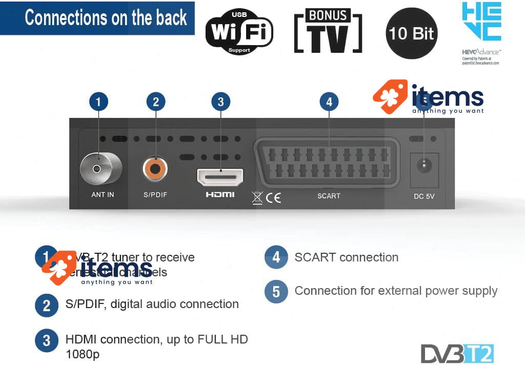 EDISION PICCO T265, DTT High Definition H265 HEVC, DVB - T2 Black DVB-T2 WiFi
