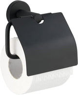 WENKO Toilet Roll Holder Stainless Steel Bosio Black Matt with Lid