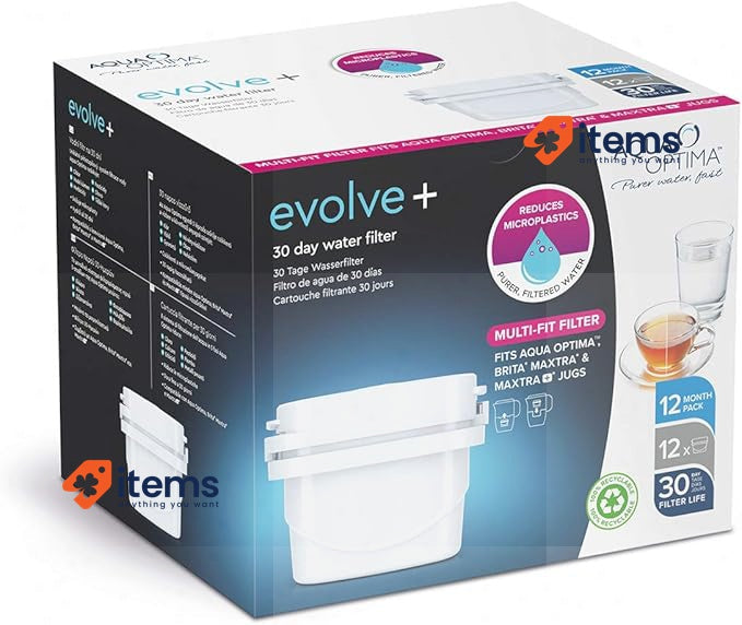 Aqua Optima Evolve+ 30 Day Water Filter Cartridge, 12 Pack. EPS212 White
