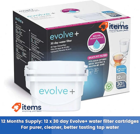 Aqua Optima Evolve+ 30 Day Water Filter Cartridge, 12 Pack. EPS212 White