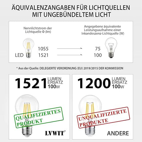 LVWIT 11W Filament LED Bulb E27 A601521LM 2700K Warm White Set Of 5