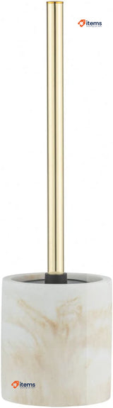 WENKO Odos Toilet Brush Holder, Resin, Gold/Marbled, Ø 7,5 x 37 cm