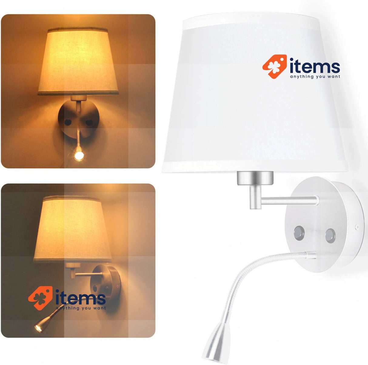 Barcelona LED E27 Wall Light Lamp White BarcelonaLED Reading Swivelling Flexible