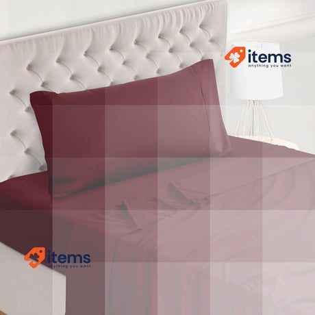 Utopia Bedding 4-Piece Bed Sheet Set 180 x 200 cm Burgundy Red 1 Flat, 1 Fitted