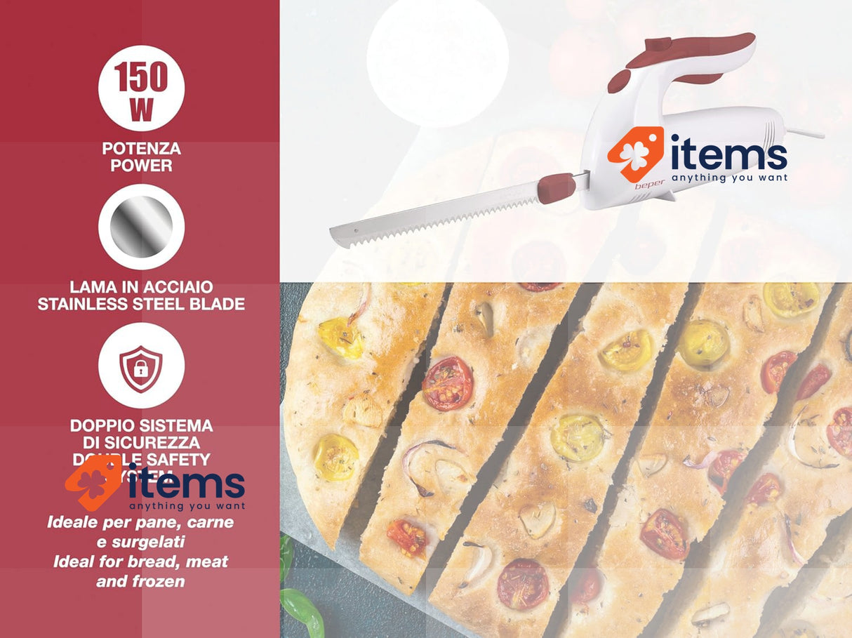 BEPER BP.790 Electric Kitchen Knife, 150 Watt, ABS, White/Red