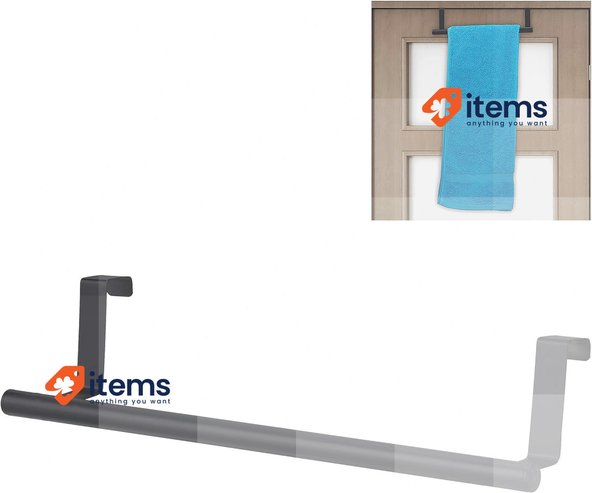 Relaxdays Towel Holder Stainless Black Doors Closet Hanging Steel Rail Drilling