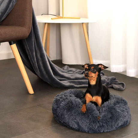 lionto Round dog bed dog sofa donut cat bed pet cushion Grey