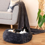 lionto Round dog bed dog sofa donut cat bed pet cushion Grey