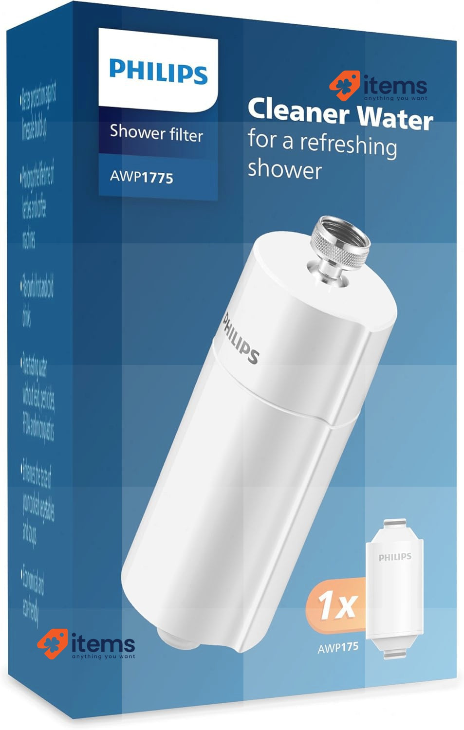 Philips Water in-Line Shower Filter and 1 Replacement Cartridge White