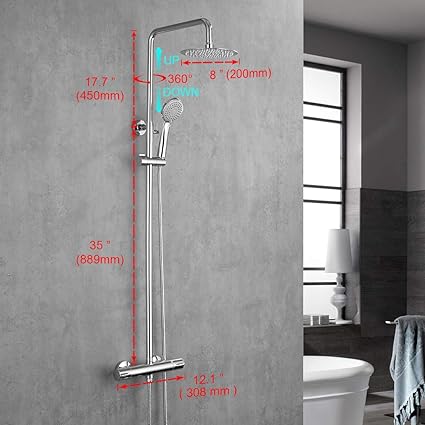 Ibergrif - Shower System, Square Mixer Tap Set, Chrome