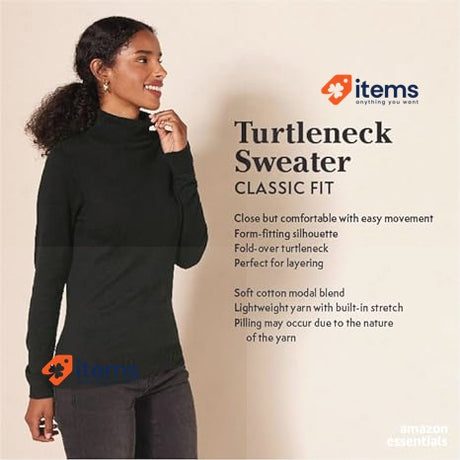 Amazon Essentials Women's Long - Sleeve Turtleneck Jumper Bright Pink, Size Roll