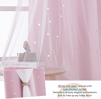 NICETOWN Kids Blackout Curtains for Girls Baby Pink