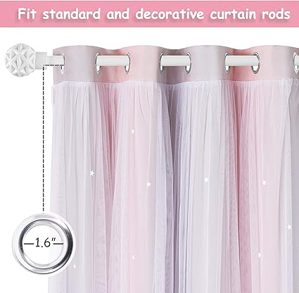 NICETOWN Pink Eyelet Curtains & Net - Kids Blackout Curtain with Hollow