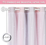 NICETOWN Pink Eyelet Curtains & Net - Kids Blackout Curtain with Hollow