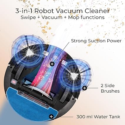 Venga! VG RVC 3000 BK Robot Vacuum Cleaner with Easy-to-Use Black