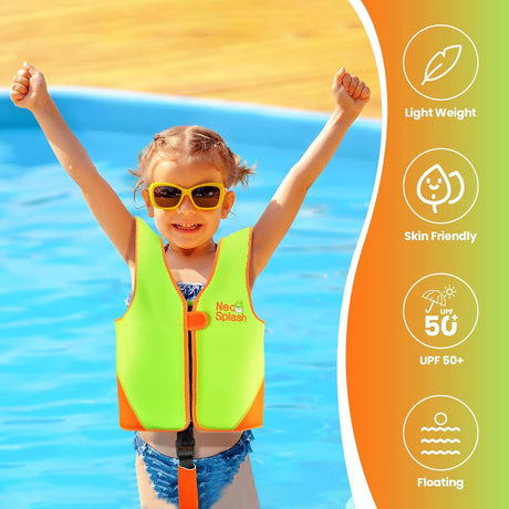 NEO-SPLASH Kids Swim Vest with Adjustable Safety Straps for Ages 1-3 and 3-6