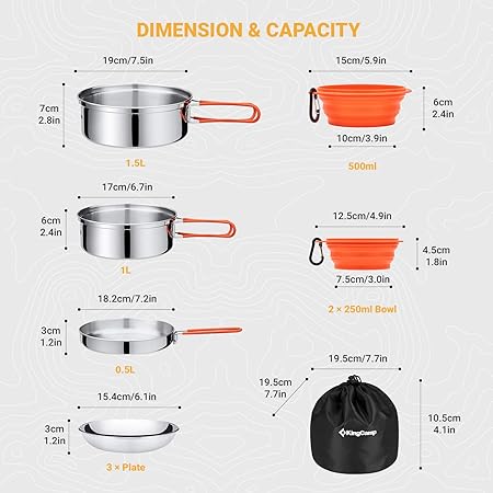 KingCamp Camping Cookware Set Tableware Stainless Steel Mess Kit