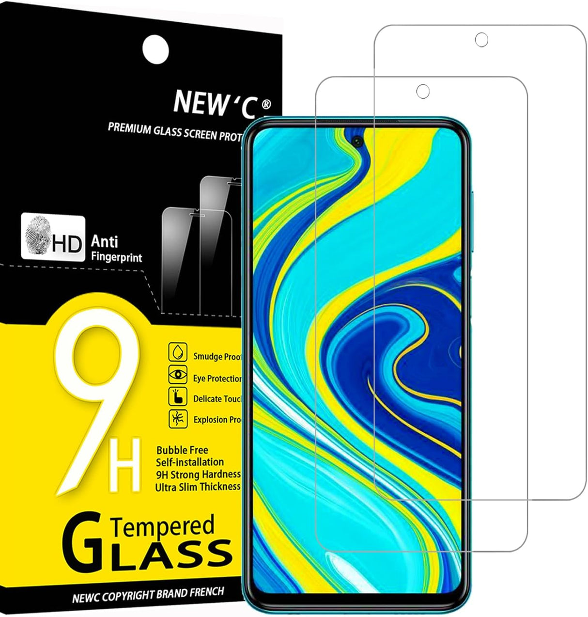 NEW'C 2 Pack Screen Protector for Xiaomi Redmi Note 9S, 9 Pro, 9 Pro Max