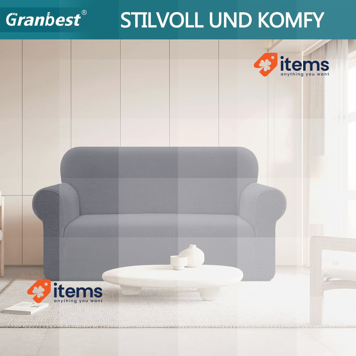 Granbest Spandex Jacquard Elastic Couch Cover with Non-Slip Foam 2 seater Grey