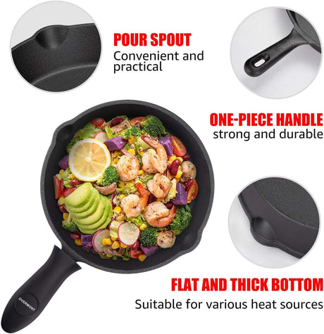 OVERMONT Pre-Seasoned 24.5CM Cast Iron Pot Skillet Frying Pans Oven safe