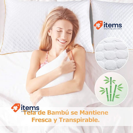Maxzzz Pack of 2 Pillows 50 x 75 cm for Sleeping Bamboo White