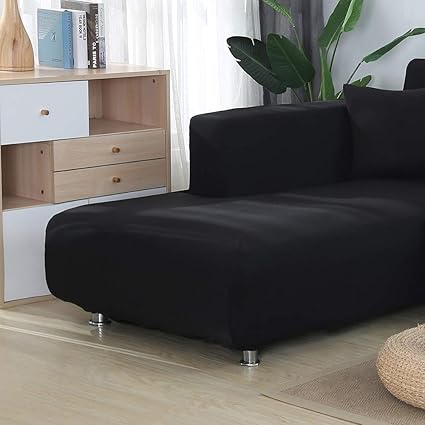 laamei Modern 2-Piece L-Shaped Corner Sofa Cover with Armrests Black