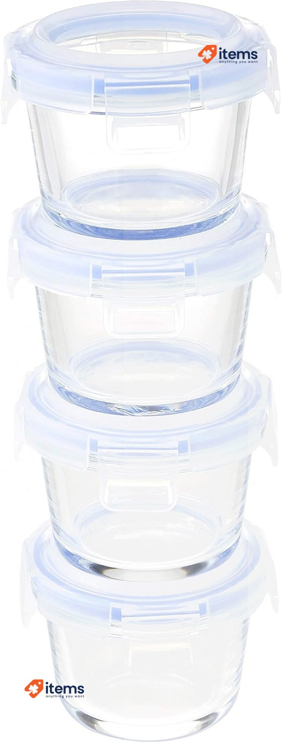 Amazon Basics Set of 4 Glass Storage Containers, 120 ml each (Pack of 4)