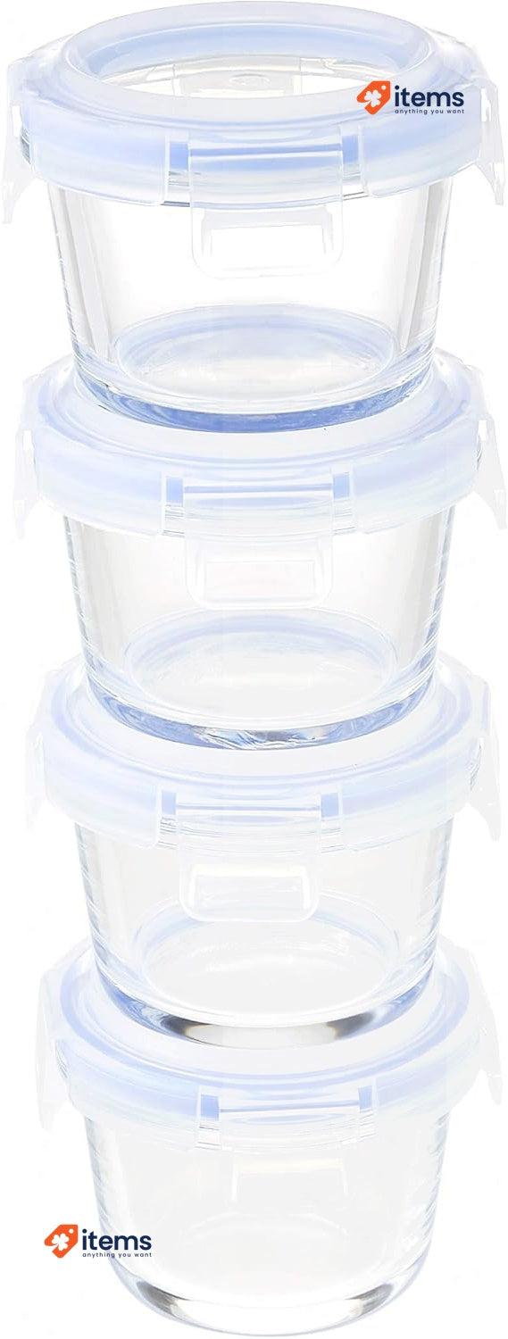 Amazon Basics Set of 4 Glass Storage Containers, 120 ml each (Pack of 4)