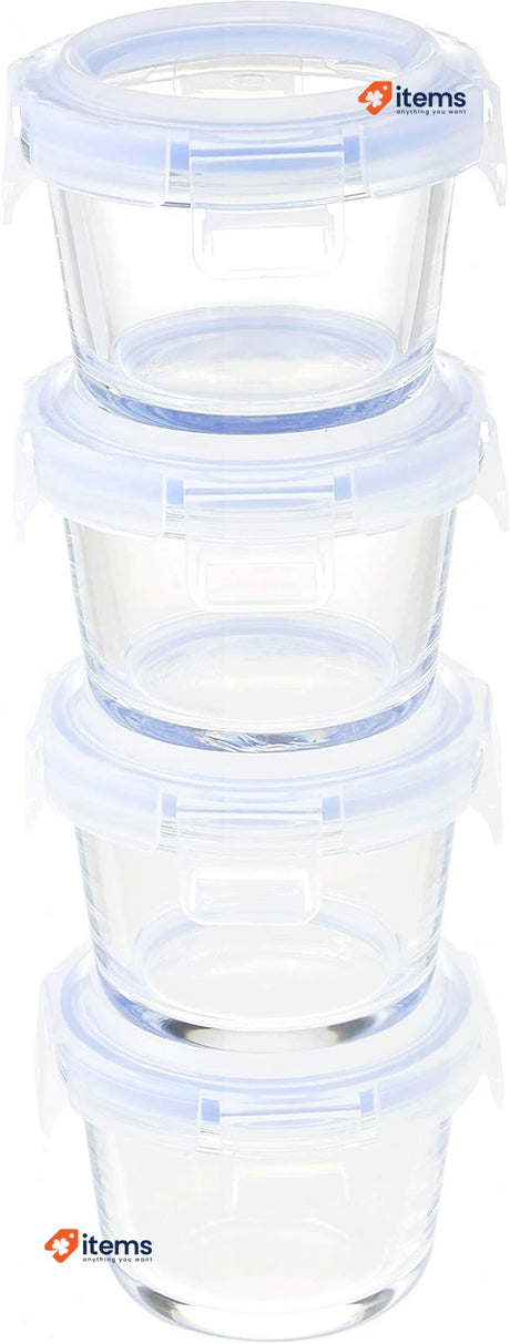 Amazon Basics Set of 4 Glass Storage Containers, 120 ml each (Pack of 4)