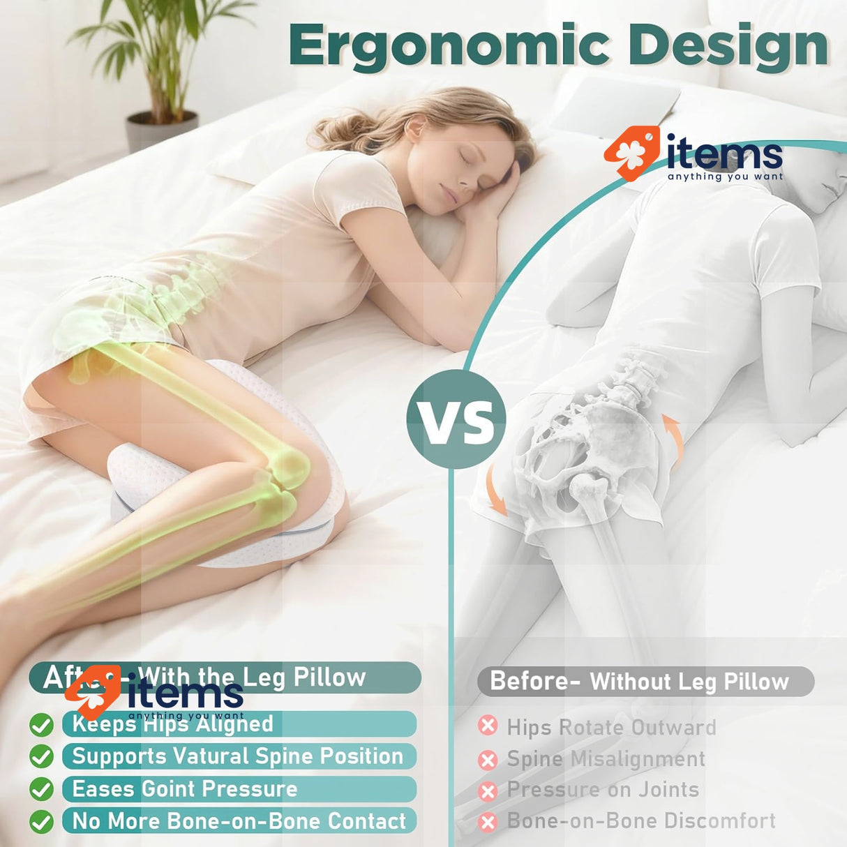 Dioxide Memory Foam Orthopaedic Leg Pillow For Sleeping On Side Better Sleep