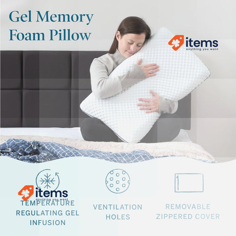 LUCID Ventilated Gel Memory Foam Pillow - Washable Cover