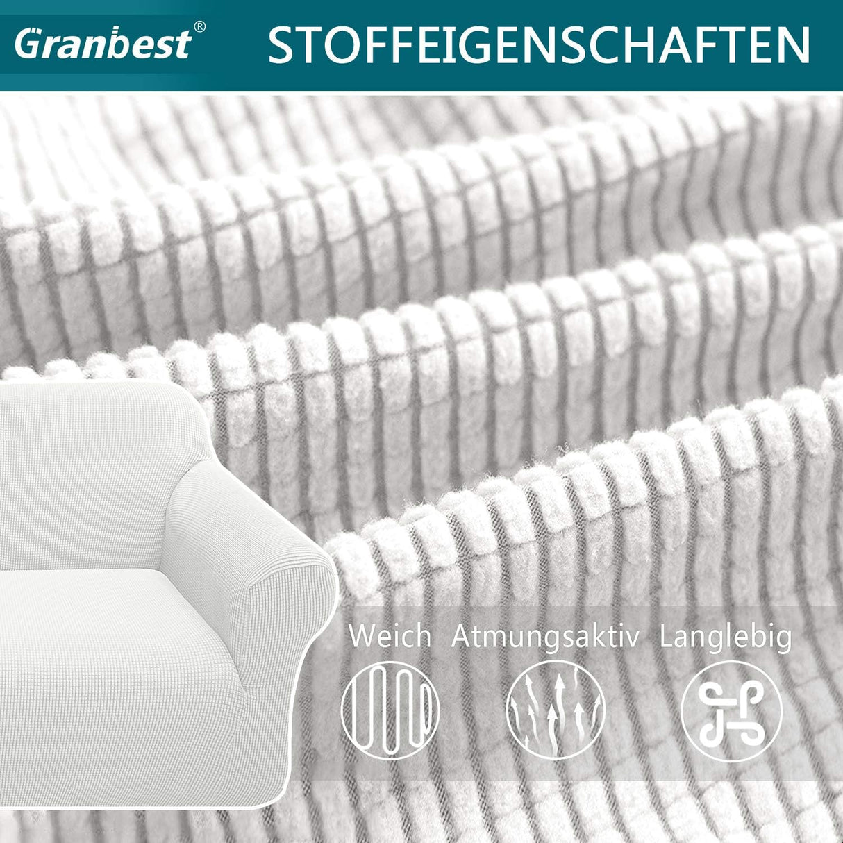 Granbest High Stretch Sofa Cover Modern Sofa Throw 1 Seater, Cream