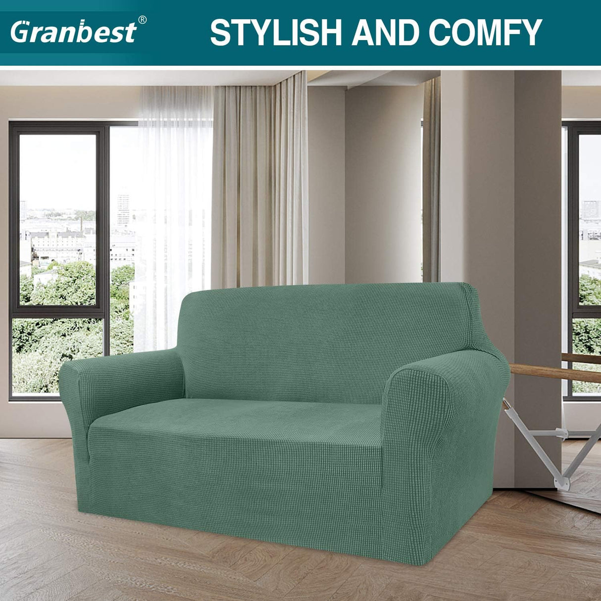 Granbest High Stretch Sofa Cover Modern Sofa Green