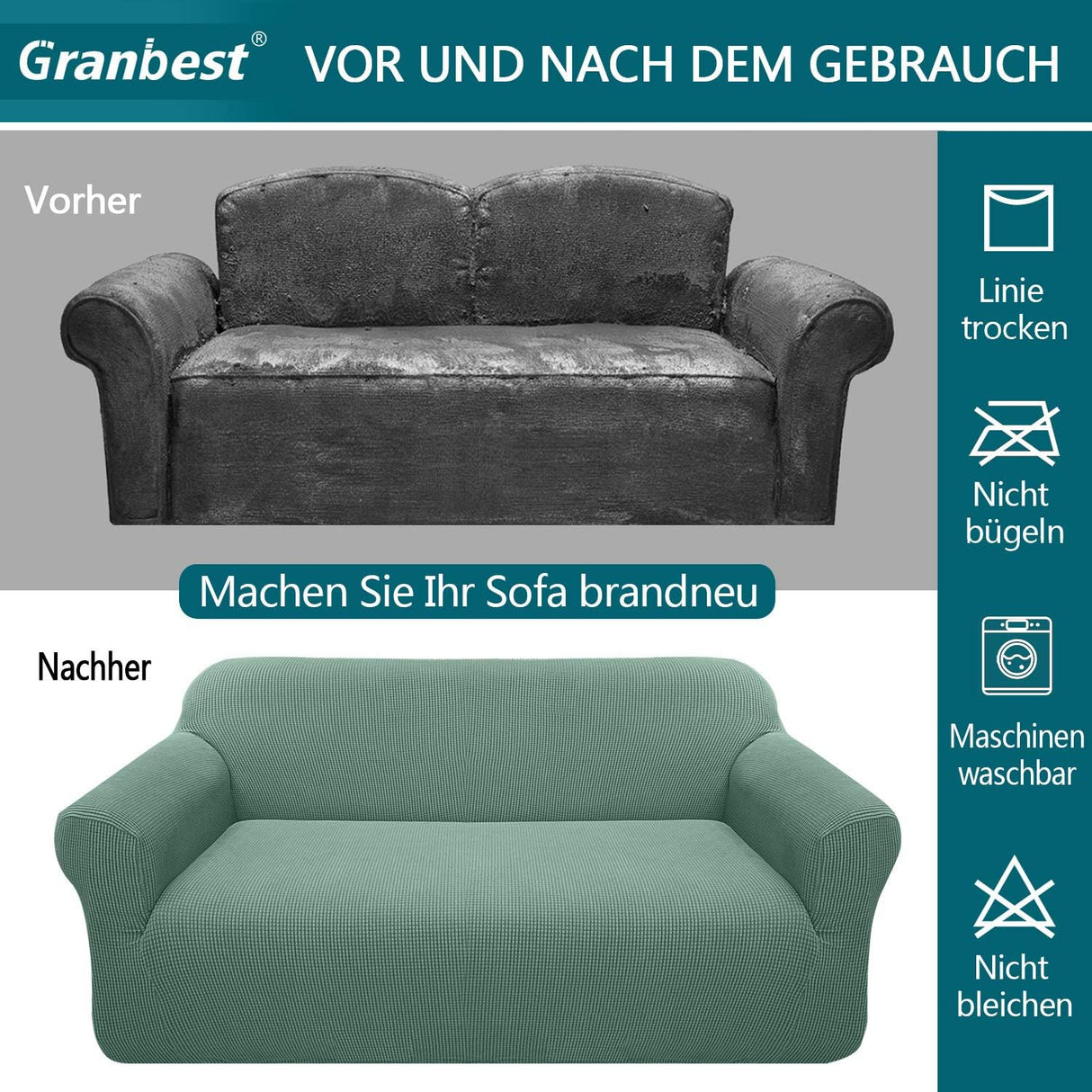 Granbest High Stretch Sofa Cover Modern Sofa Green